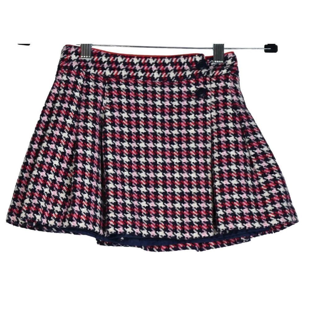 Mini Boden Houndstooth Wool Pleated Wrap Skirt